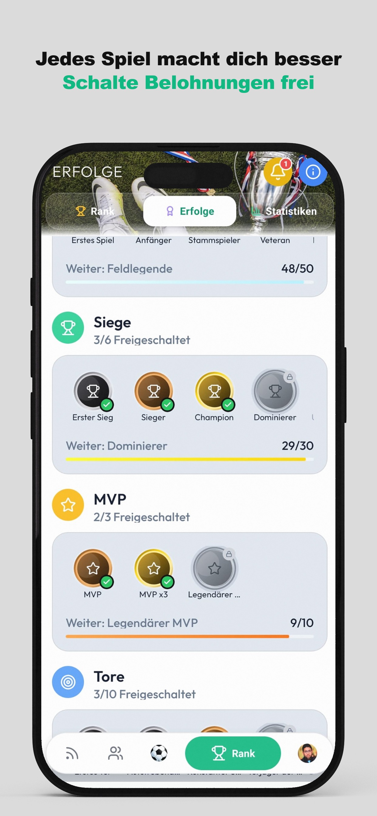 Jedes Spiel macht dich besser — Schalte Belohnungen frei