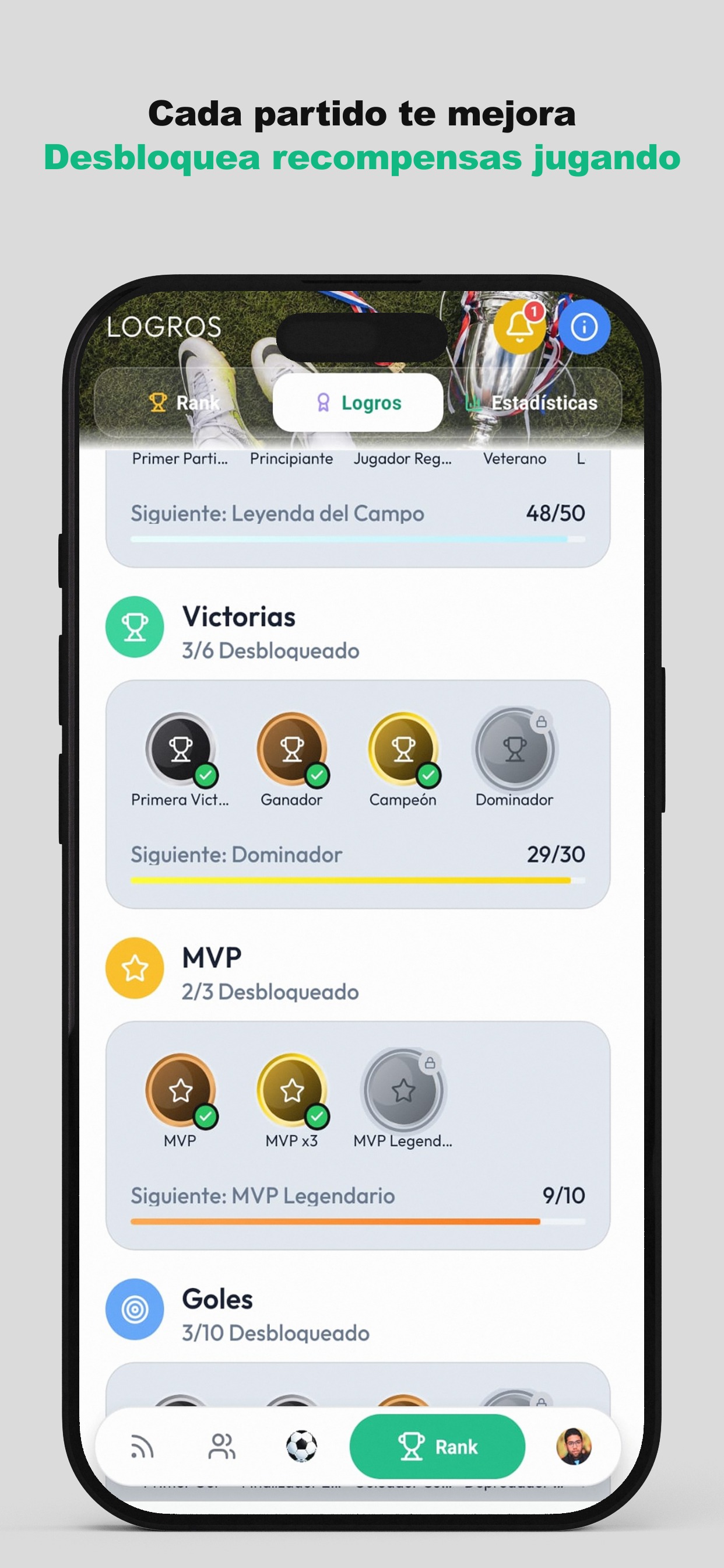 Cada partido te mejora — Desbloquea recompensas jugando